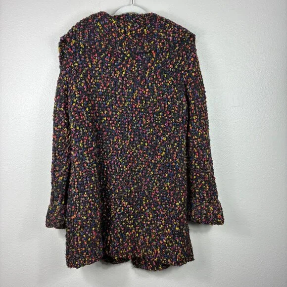 VTG 80s Acorn Shawl Collar Alpaca Mohair Multicolor Boucle Duster Cardi L Retro - Picture 5 of 6